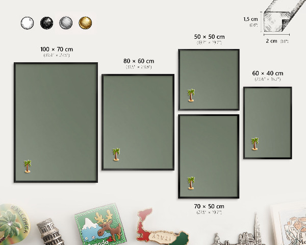 Vacation magnet board with a black frame Dark sage