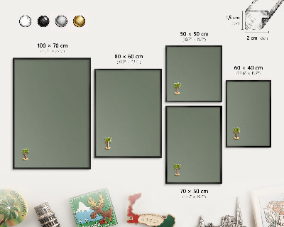 Vacation magnet board with a black frame Dark sage