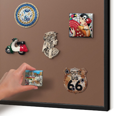 Metal wall board for magnets in a black frame Brown color