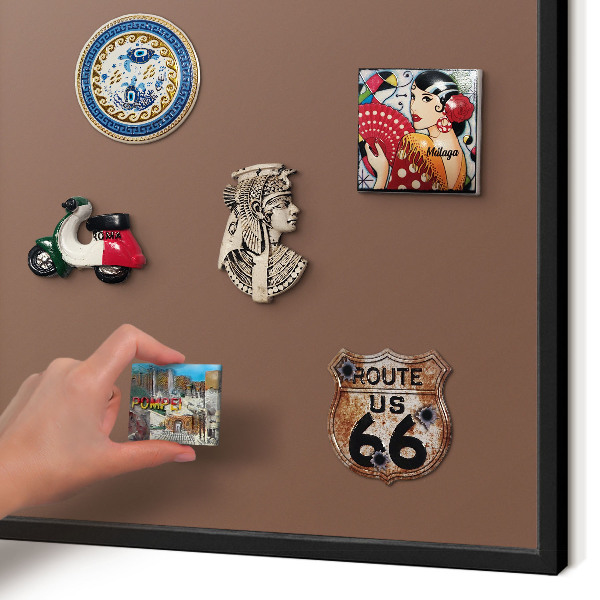 Metal wall board for magnets in a black frame Brown color