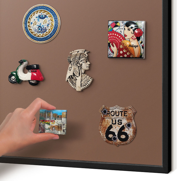 Metal wall board for magnets in a black frame Brown color