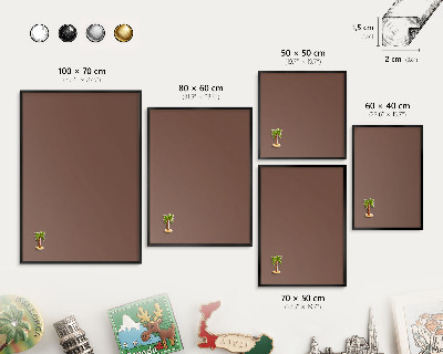 Metal wall board for magnets in a black frame Brown color