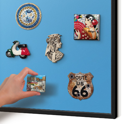 Vacation magnet board with a black frame Blue water