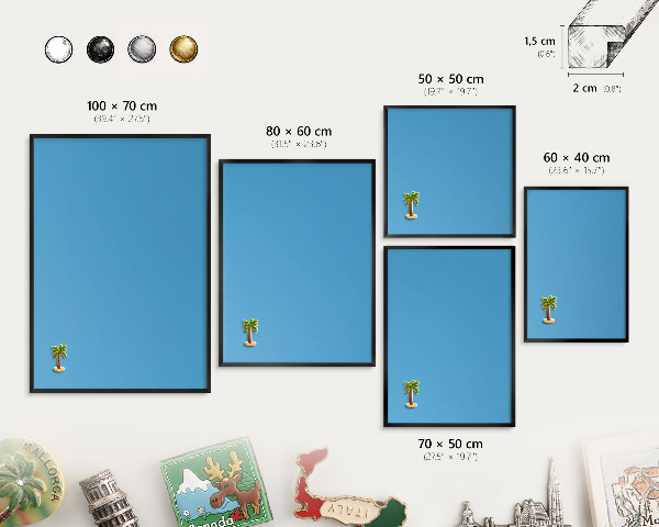 Vacation magnet board with a black frame Blue water