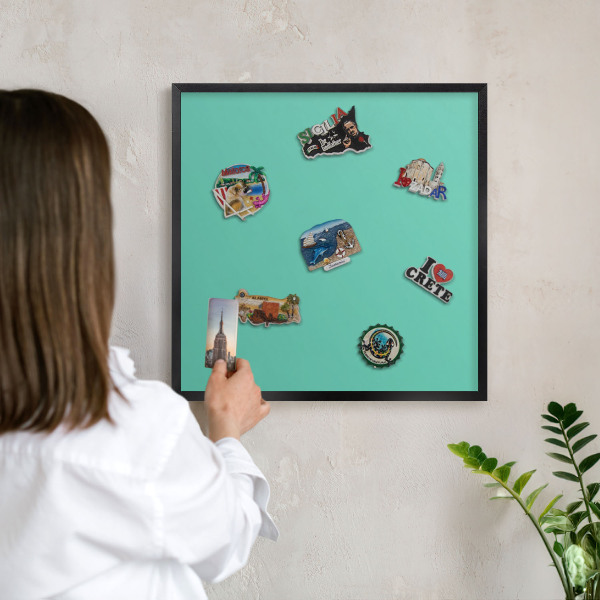 Metal wall board for magnets in a black frame Strong mint