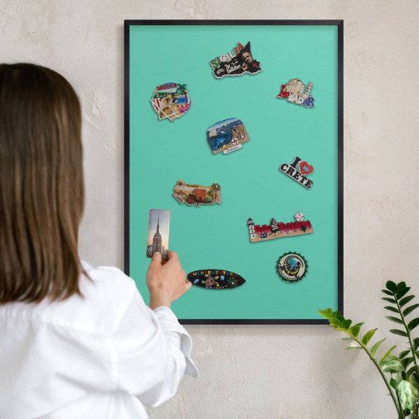 Metal wall board for magnets in a black frame Strong mint