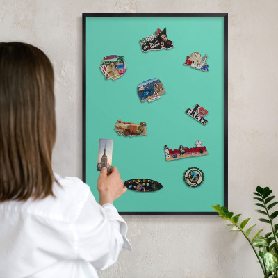 Metal wall board for magnets in a black frame Strong mint
