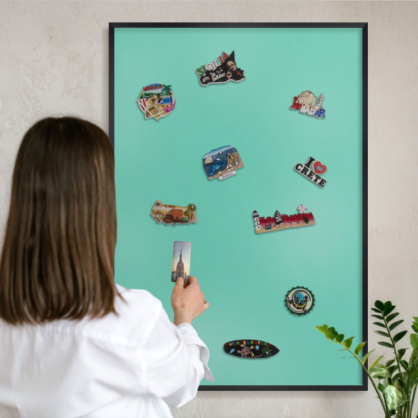 Metal wall board for magnets in a black frame Strong mint