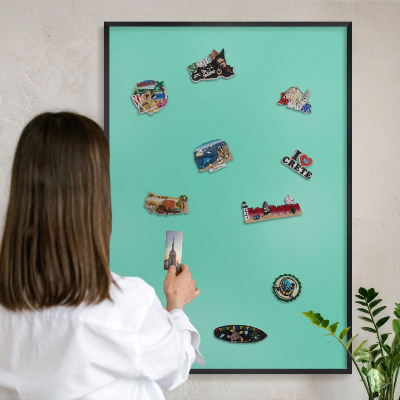 Metal wall board for magnets in a black frame Strong mint