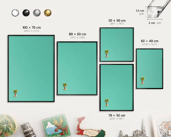 Metal wall board for magnets in a black frame Strong mint