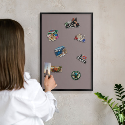 Vacation magnet board with a black frame Ash brown