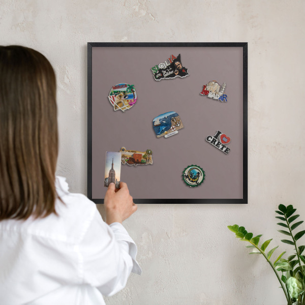 Vacation magnet board with a black frame Ash brown