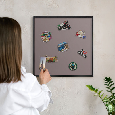 Vacation magnet board with a black frame Ash brown