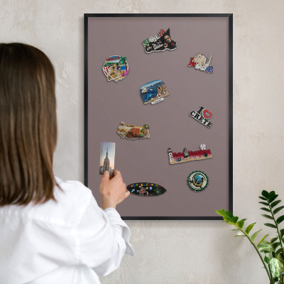 Vacation magnet board with a black frame Ash brown