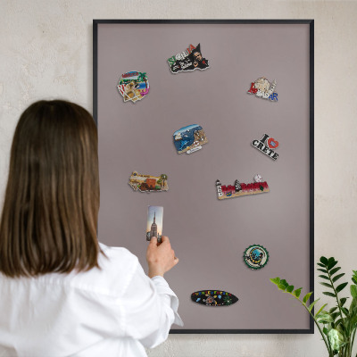 Vacation magnet board with a black frame Ash brown