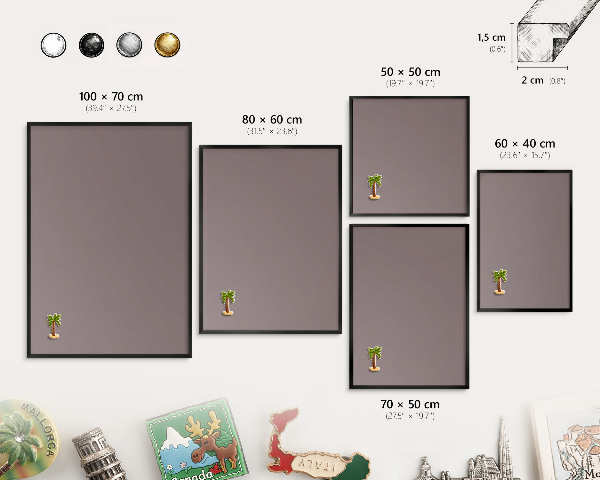 Vacation magnet board with a black frame Ash brown