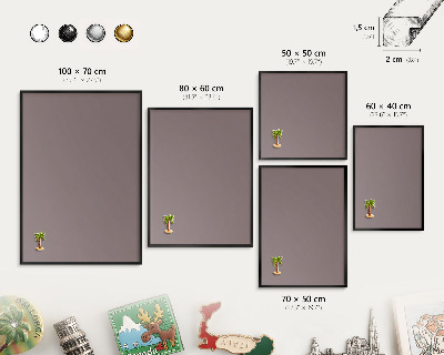 Vacation magnet board with a black frame Ash brown