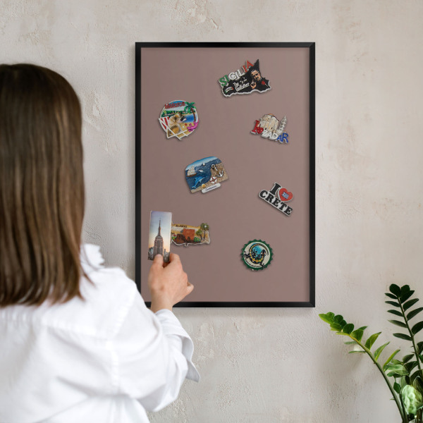 Metal wall board for magnets in a black frame Pastel brown