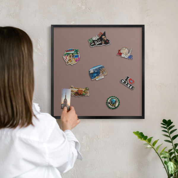Metal wall board for magnets in a black frame Pastel brown