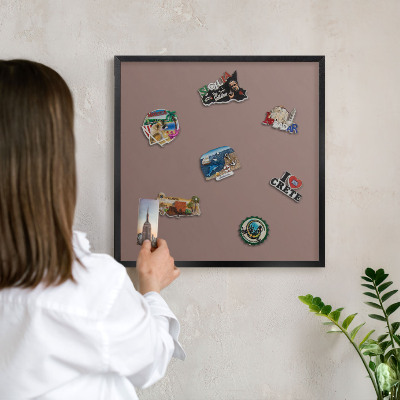 Metal wall board for magnets in a black frame Pastel brown