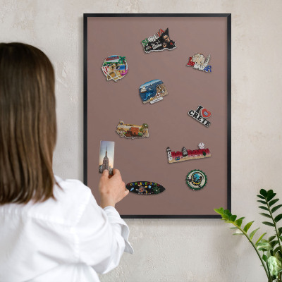 Metal wall board for magnets in a black frame Pastel brown
