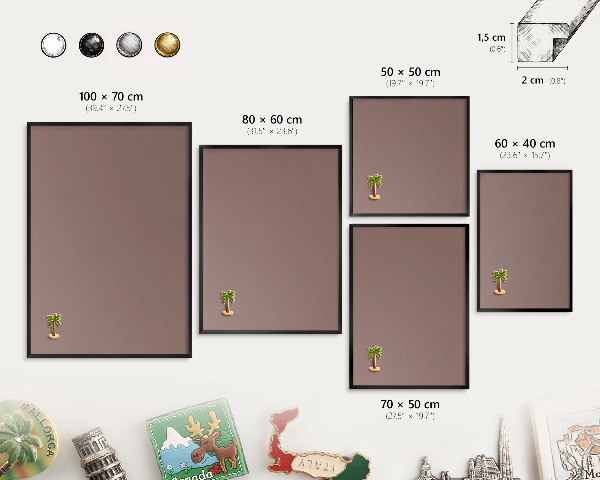 Metal wall board for magnets in a black frame Pastel brown