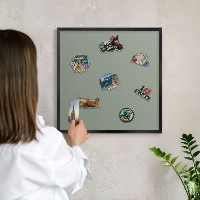 Vacation magnet board with a black frame Sage