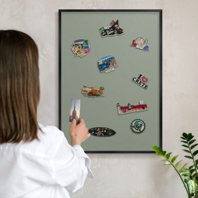 Vacation magnet board with a black frame Sage