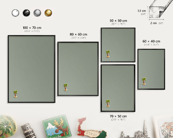 Vacation magnet board with a black frame Sage