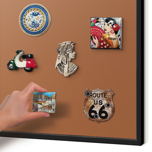 Metal wall board for magnets in a black frame Dark orange