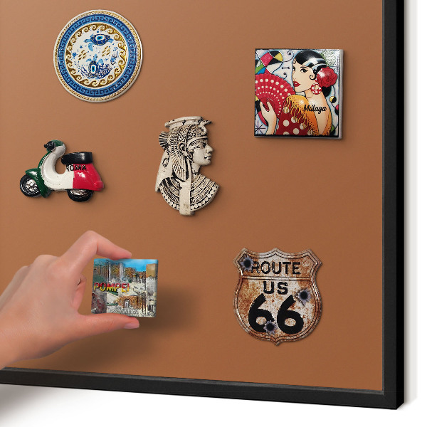 Metal wall board for magnets in a black frame Dark orange