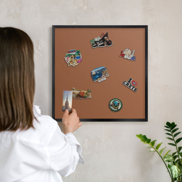 Metal wall board for magnets in a black frame Dark orange