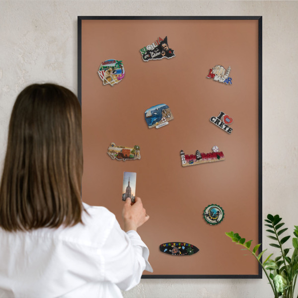 Metal wall board for magnets in a black frame Dark orange