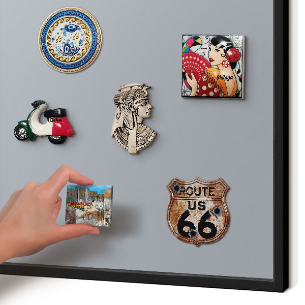Vacation magnet board with a black frame Delicate gray