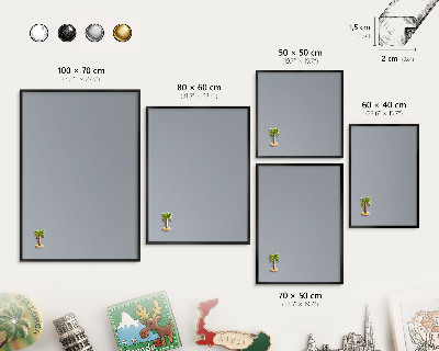 Vacation magnet board with a black frame Delicate gray