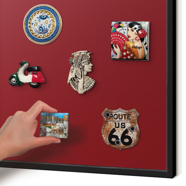Metal wall board for magnets in a black frame Vivid burgundy