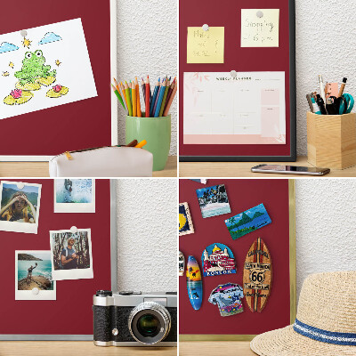 Metal wall board for magnets in a black frame Vivid burgundy
