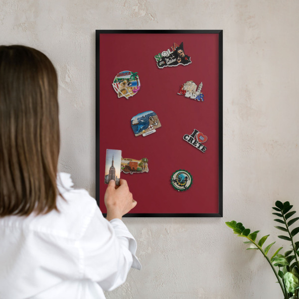 Metal wall board for magnets in a black frame Vivid burgundy