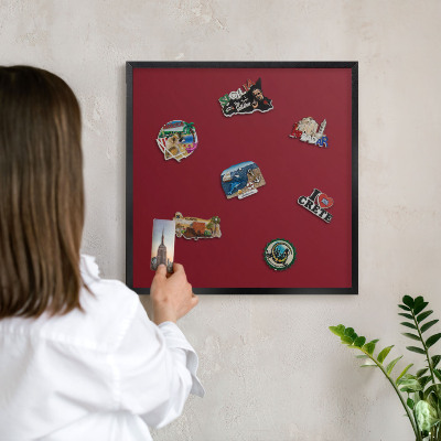Metal wall board for magnets in a black frame Vivid burgundy