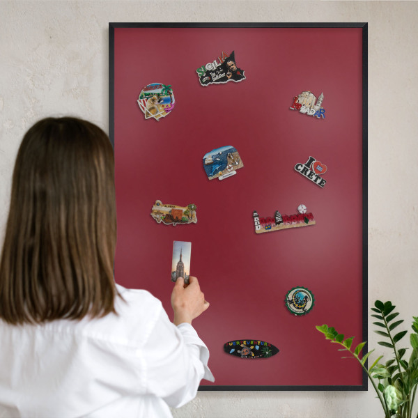 Metal wall board for magnets in a black frame Vivid burgundy