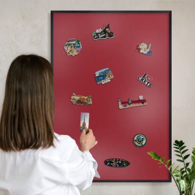 Vacation magnet board with a black frame Light burgundy