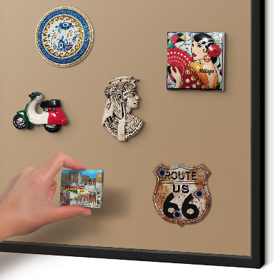 Metal wall board for magnets in a black frame Warm light brown