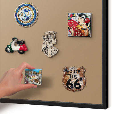 Metal wall board for magnets in a black frame Warm light brown