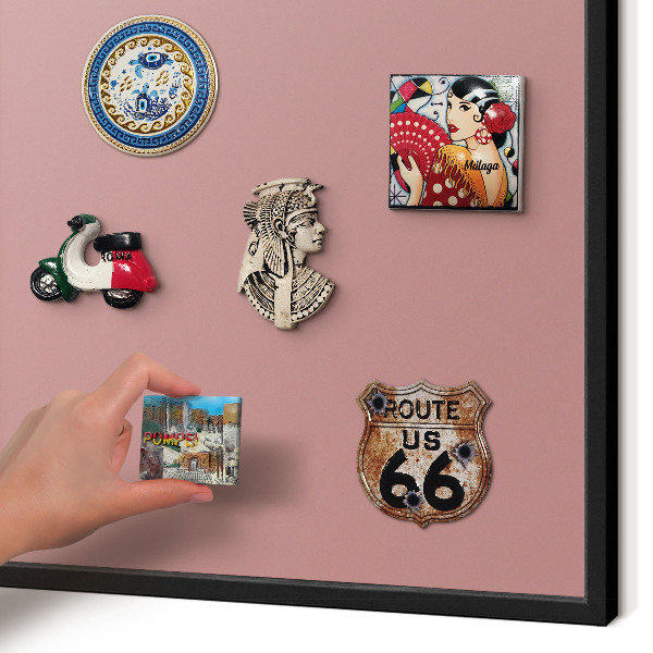 Vacation magnet board with a black frame Pastel dusty pink