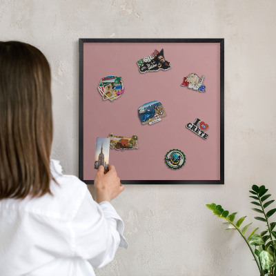 Vacation magnet board with a black frame Pastel dusty pink