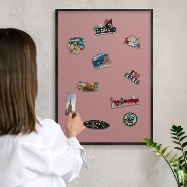 Vacation magnet board with a black frame Pastel dusty pink