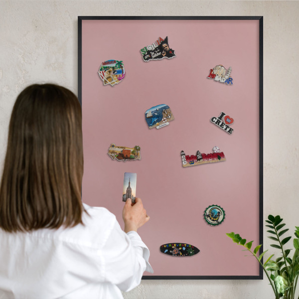 Vacation magnet board with a black frame Pastel dusty pink