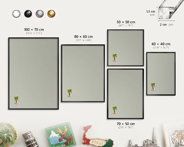 Metal wall board for magnets in a black frame Warm gray