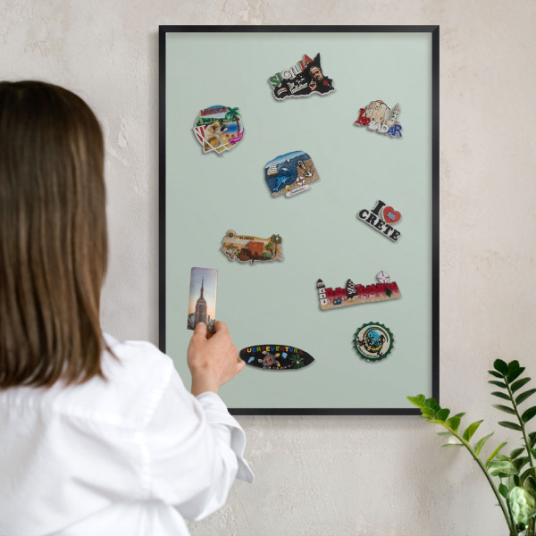 Vacation magnet board with a black frame Light mint