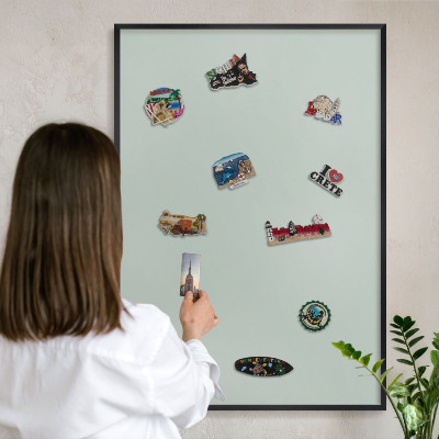 Vacation magnet board with a black frame Light mint
